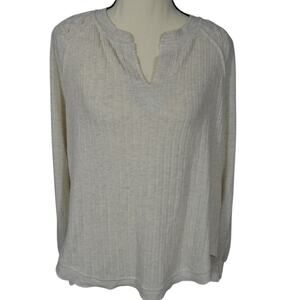 Democracy Women's PL Ivory Sweater V-Neck Ruched Shoulders Hipster Casual